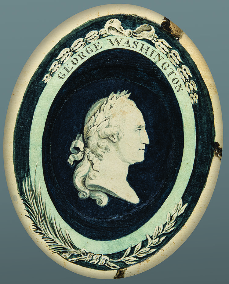 George Washington, by Anne-Flore Millet, Marquise Jean-Françoise-René-Almaire de Bréhan, ink and watercolor drawing on paper, 1788–1789.