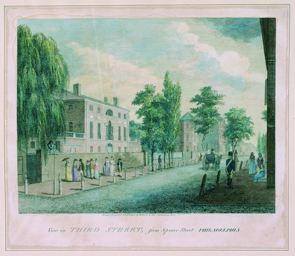 1800 engraving of cosmopolitan Philadelphia