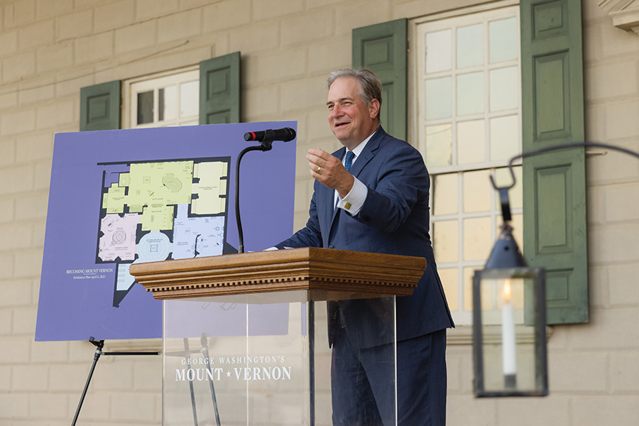 A group of people speaking at the Mount Vernon Homecoming event