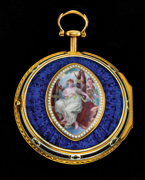 A watch with blue details