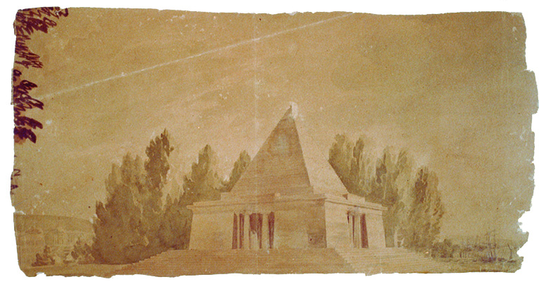Watercolor of Latrobe's pyramidal monument design in honor of Washington